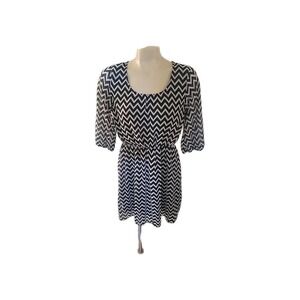 EXPRESSO Chevron Print Dress Elbow Sleeve Scoop Neck Mini Dress Chevron beach